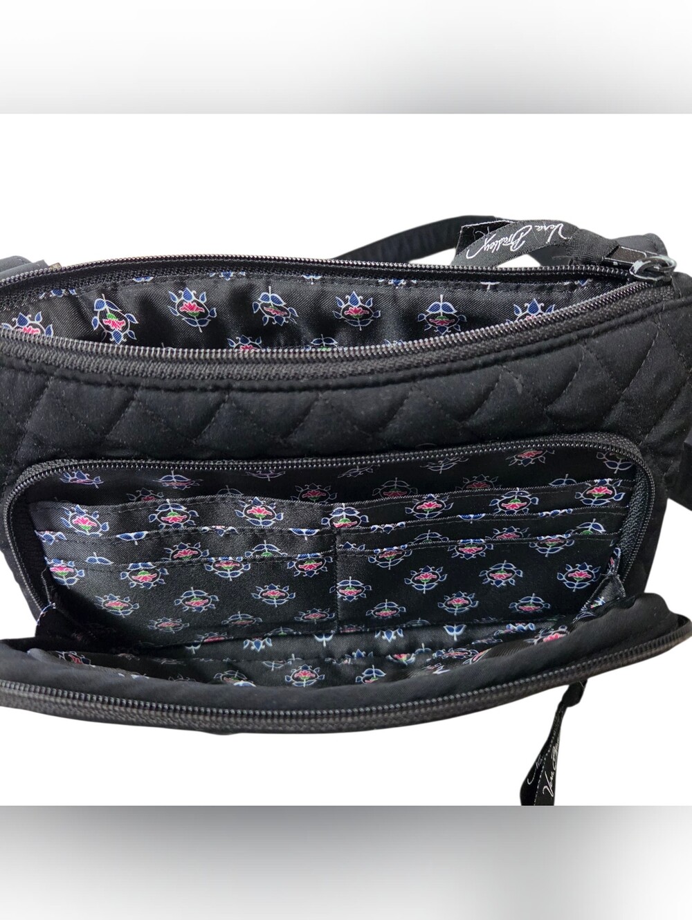 Vera Bradley Little Hipster Black Quilted Cotton Crossbody Bag Purse - Picture 7 of 8